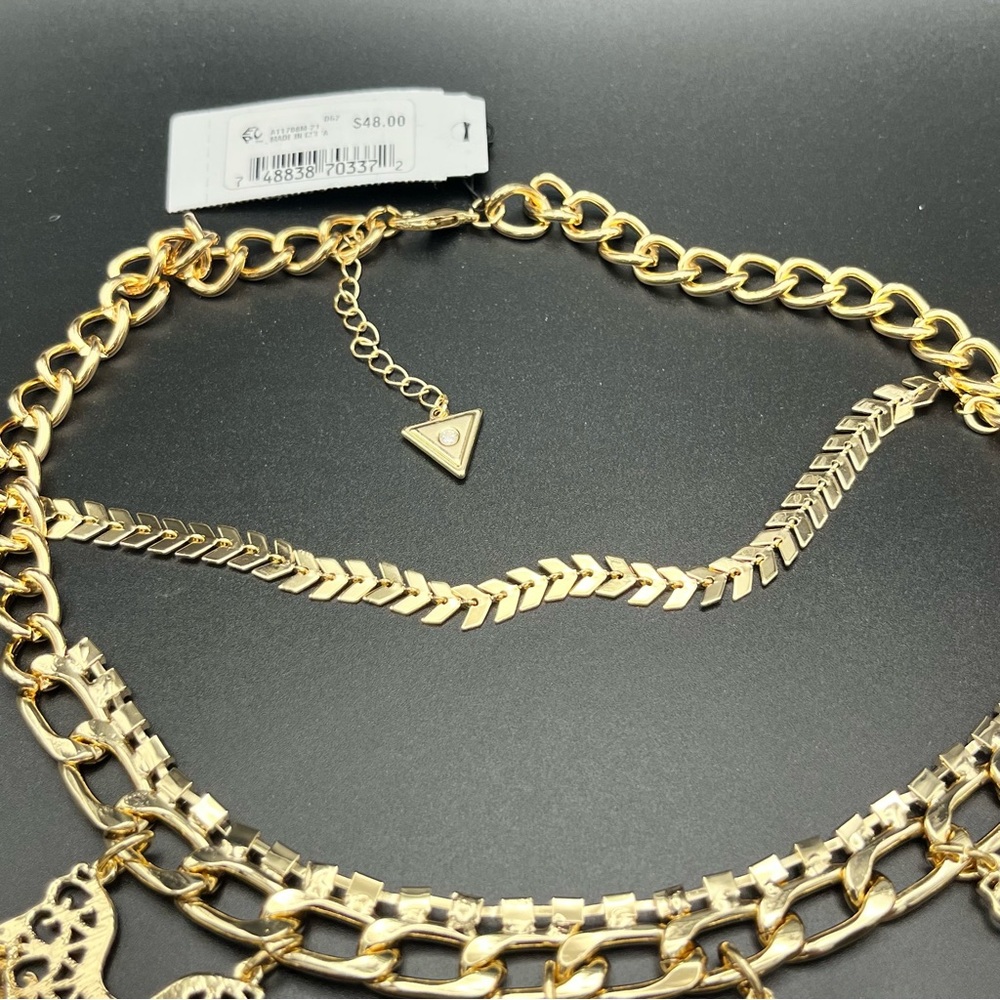 NWT GUESS Gold-Tone Crystal & Fringe Statement Necklace - Picture 6 of 8